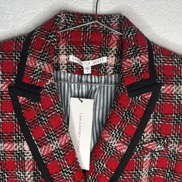 NWT VERONICA BEARD HARRIET CUTAWAY DICKEY BLAZER JACKET PLAID CHECK TWEED RED 8 - Picture 4 of 15